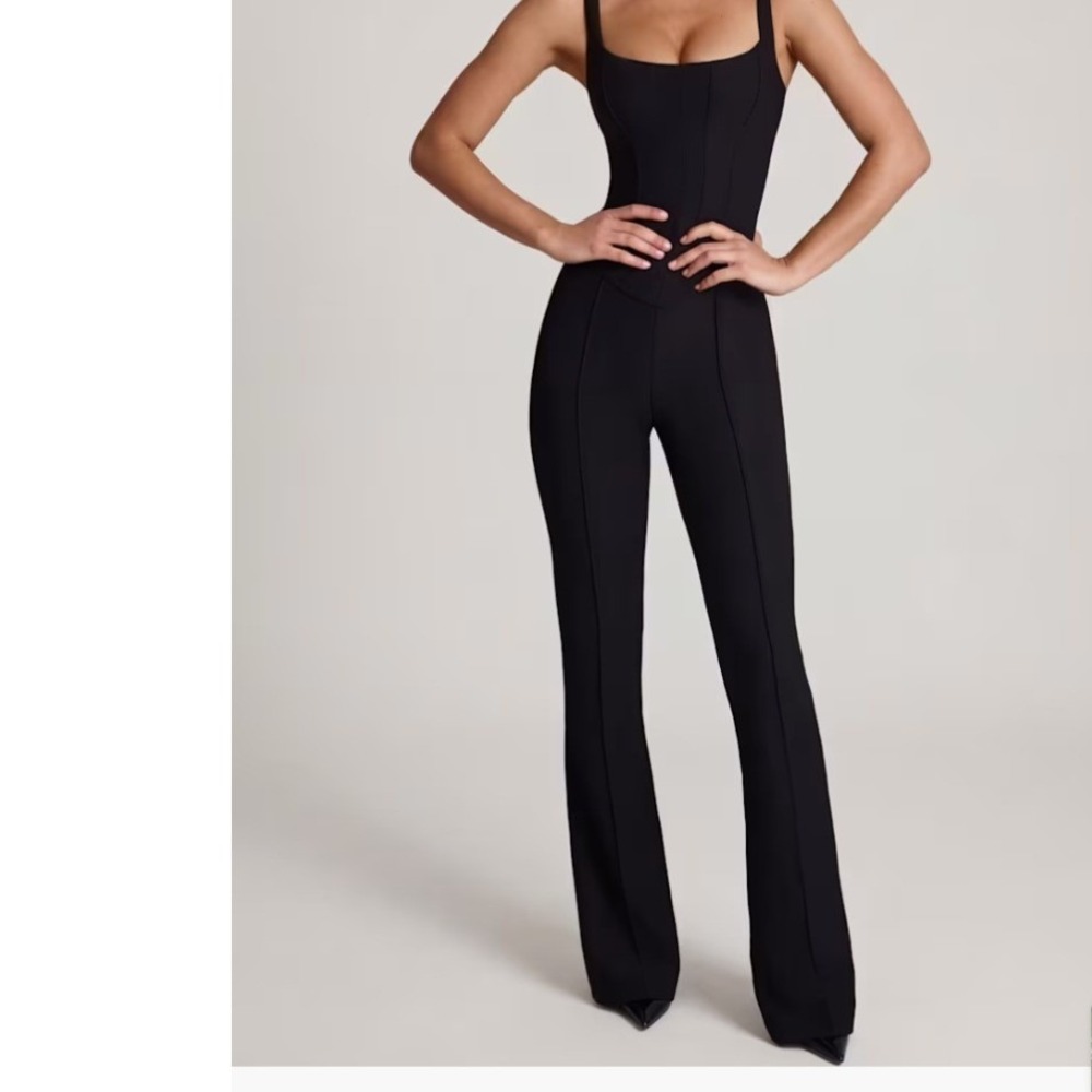 Oh Polly Elanie Black Scoop Neck Corset Flared Legā Jumpsuit Tall US 2 NEW